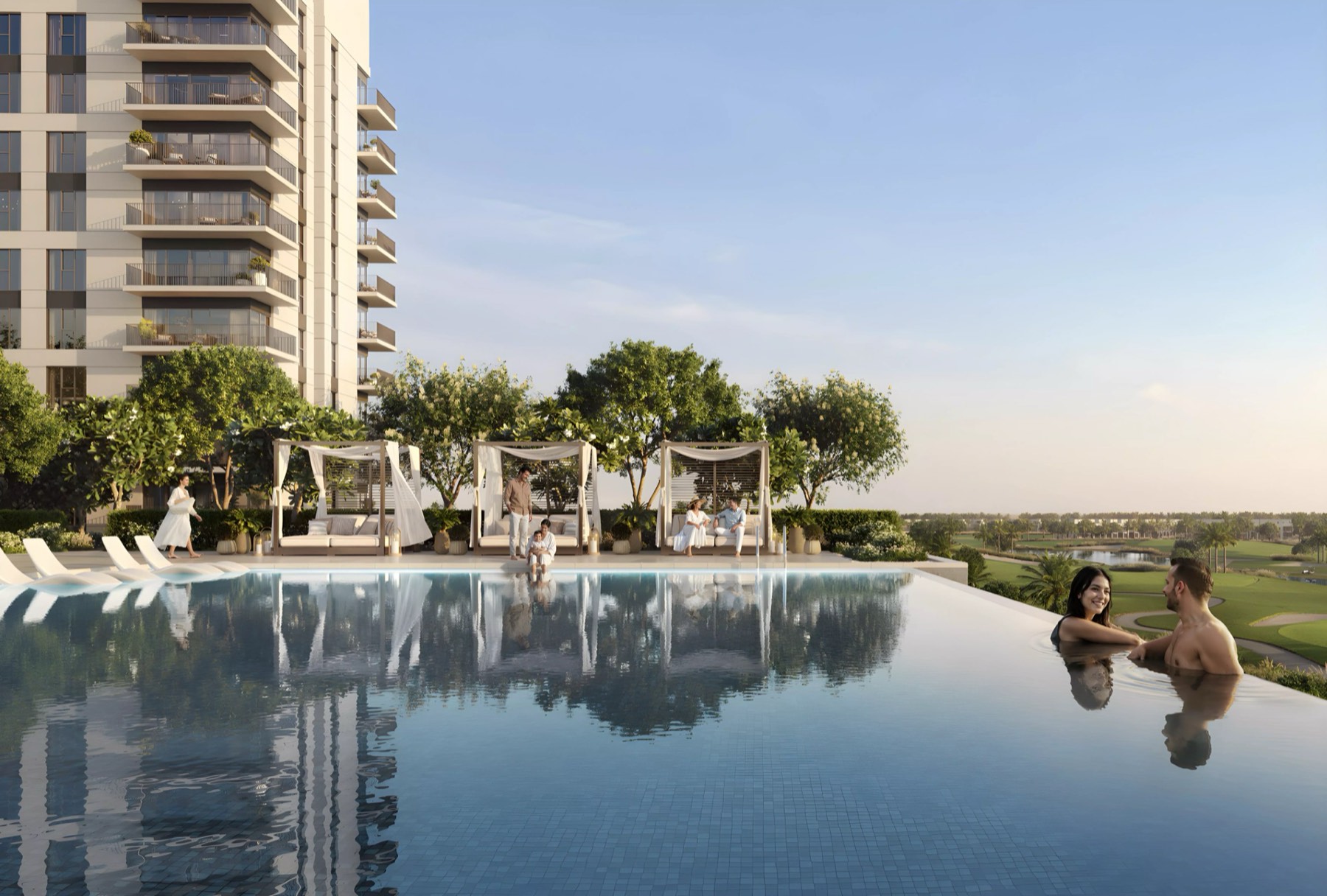 Infinity pool overlooking the golf course at Golf Vale by Emaar